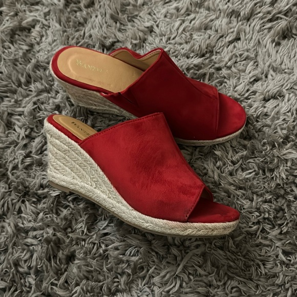 Red Suede Wedge Mules - Picture 1 of 5